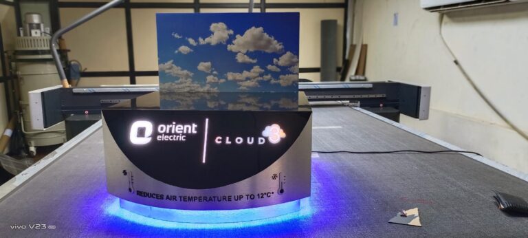 Orient Electric CTU: Illuminated countertop logo and product display - made by Beyond Retail
